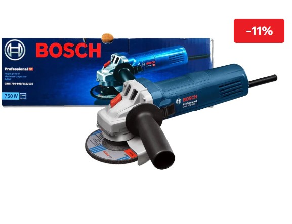 Bosch GWS 750-100 Professional Angle Grinder – Compact 100mm Grinder for Precision Cutting, Grinding, and Polishing in Workshop Applications